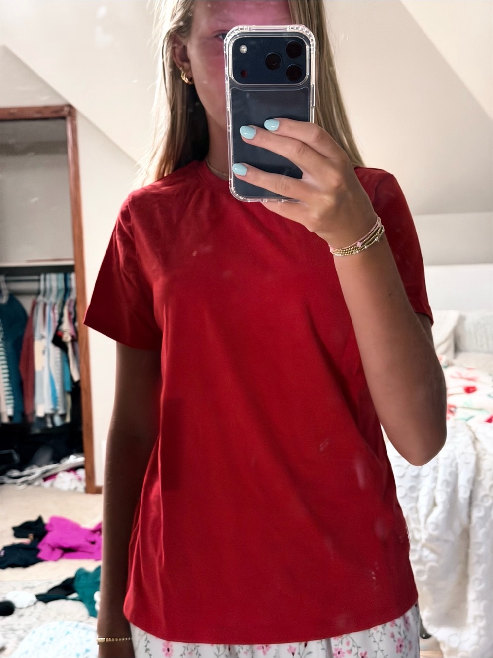 a new day Red Short Sleeve Crewneck Tee